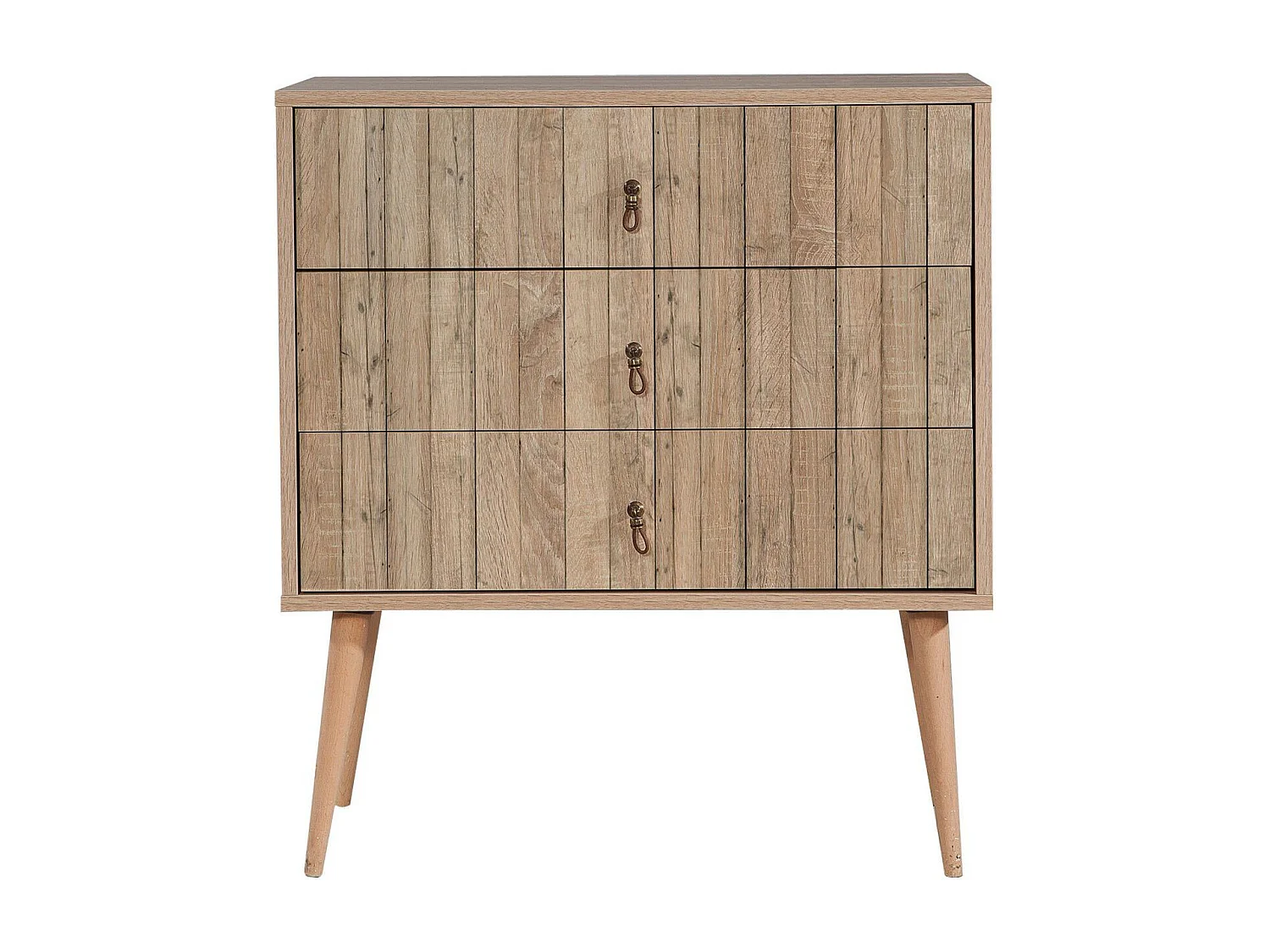 Commode 3 tiroirs Irnila L80cm Bois clair Motif Bandes