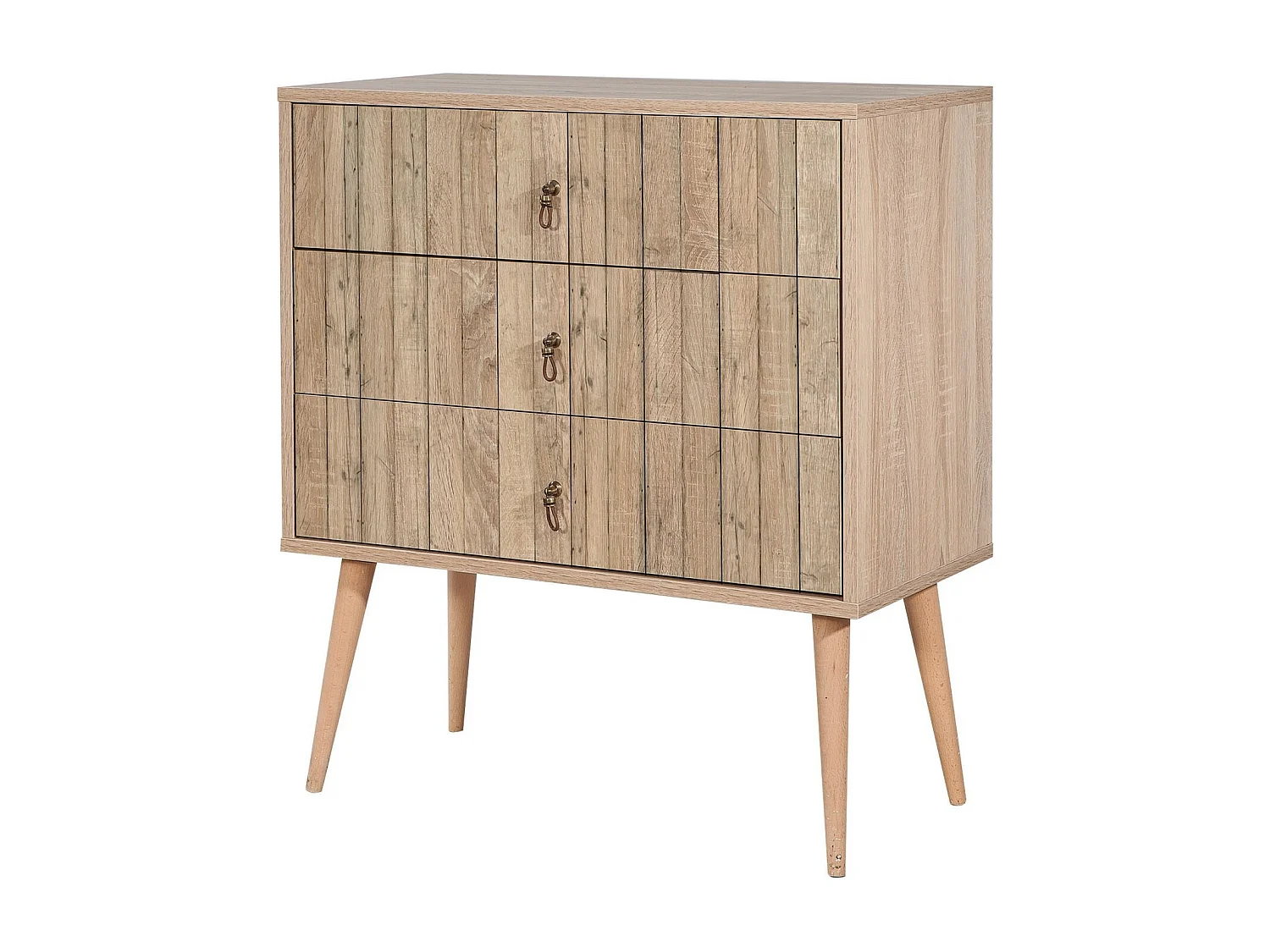 Commode 3 tiroirs Irnila L80cm Bois clair Motif Bandes