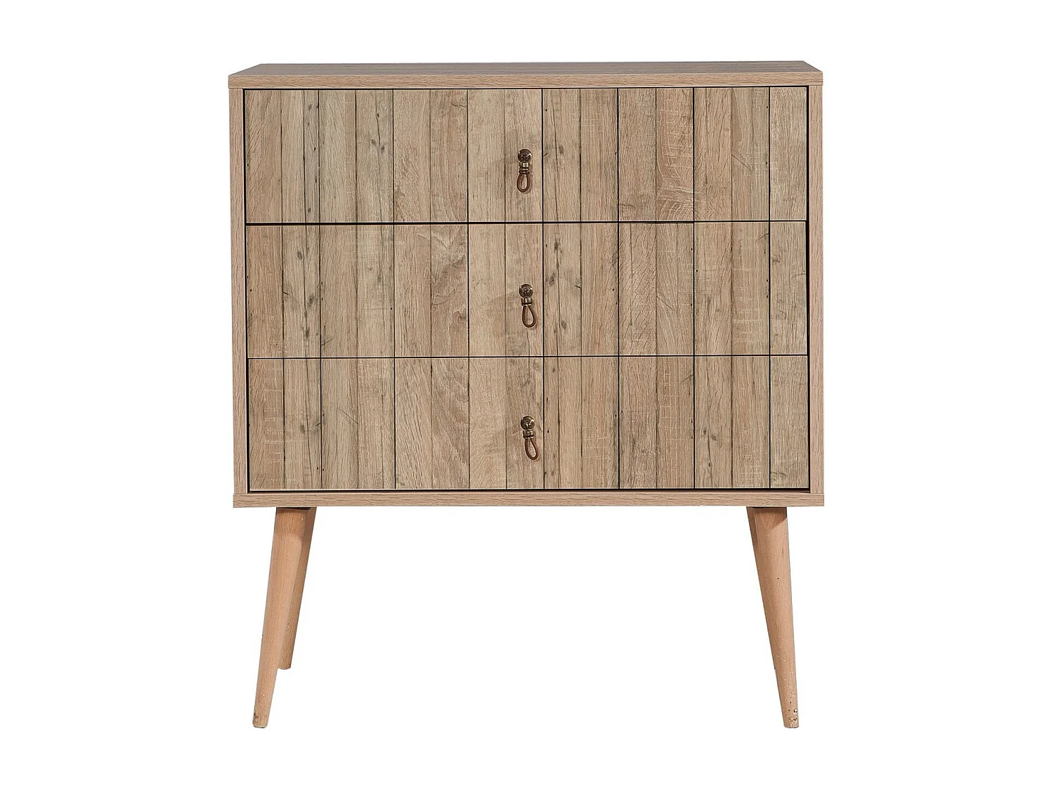 Commode 3 tiroirs Irnila L80cm Bois clair Motif Bandes