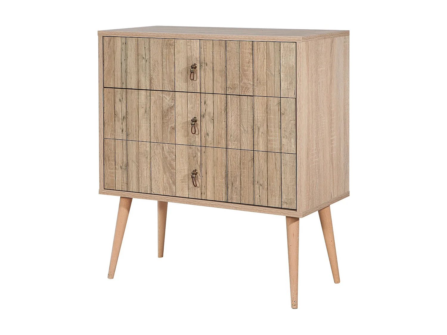 Commode 3 tiroirs Irnila L80cm Bois clair Motif Bandes