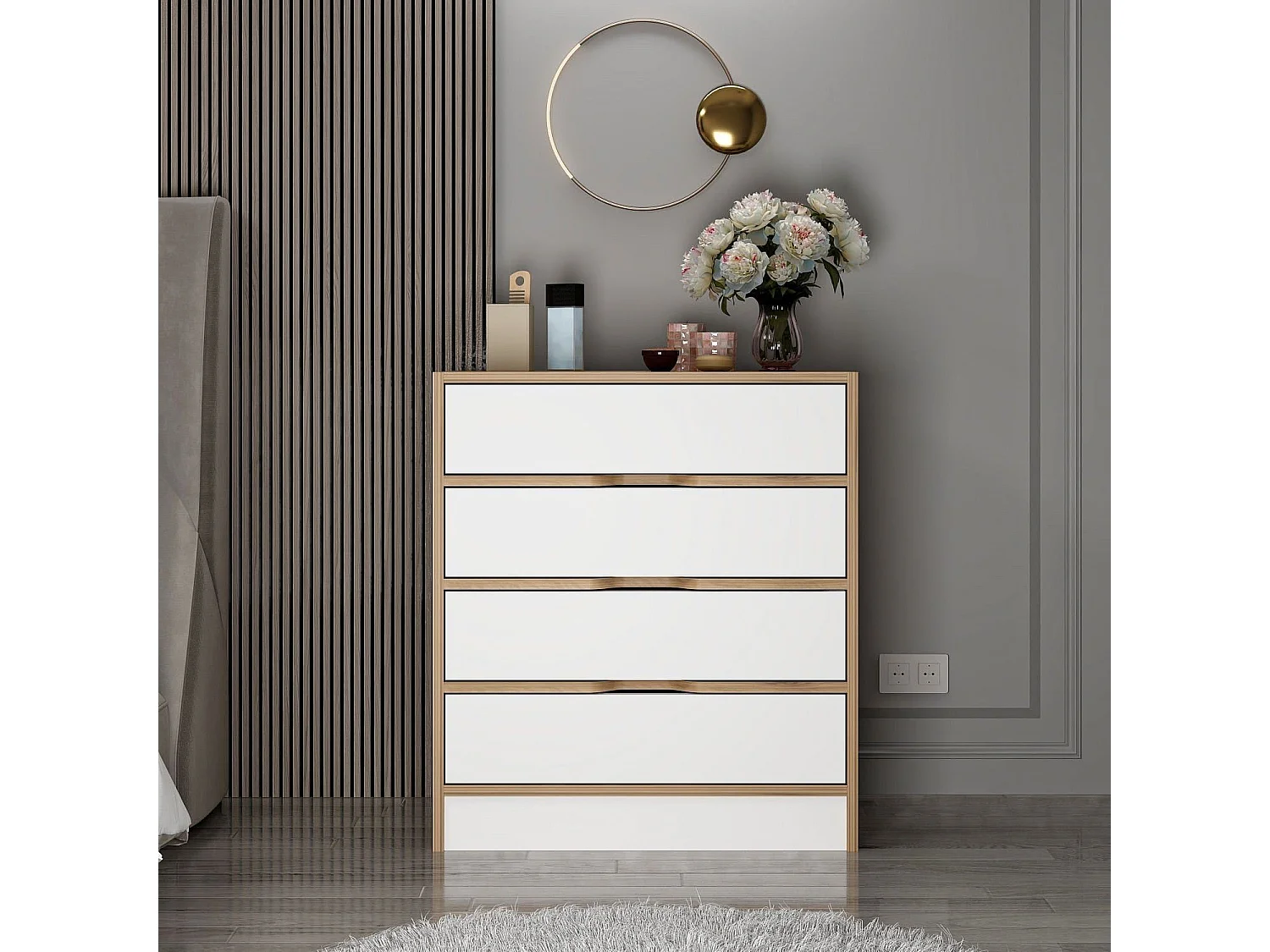 Cómoda Elina-8173 blanco color nogal 70x80x40 cm