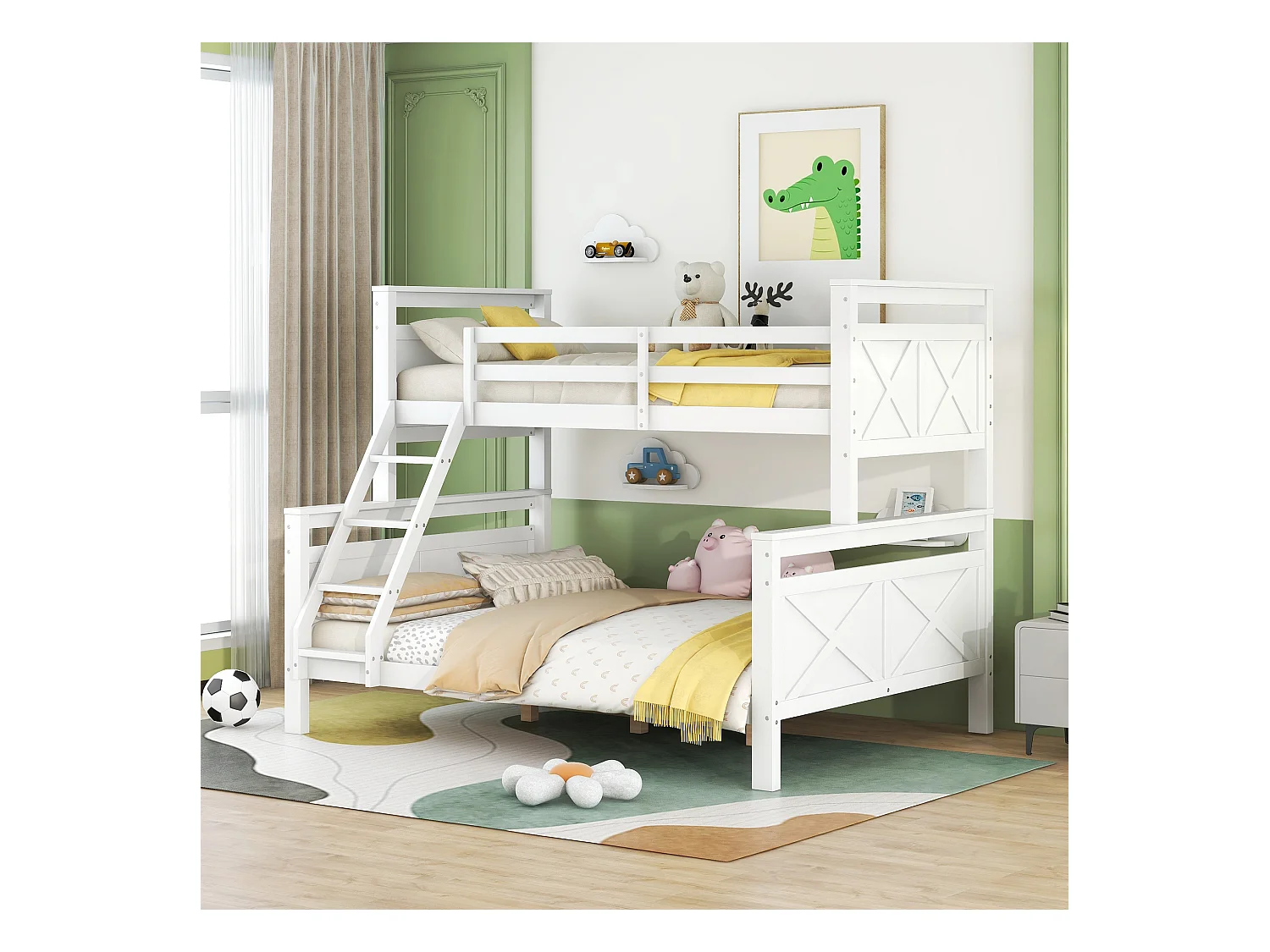 Lit superposé blanc 90(140)x200cm avec échelle et barrières de sécurité, transformable en 2 lits séparés (sans matelas)