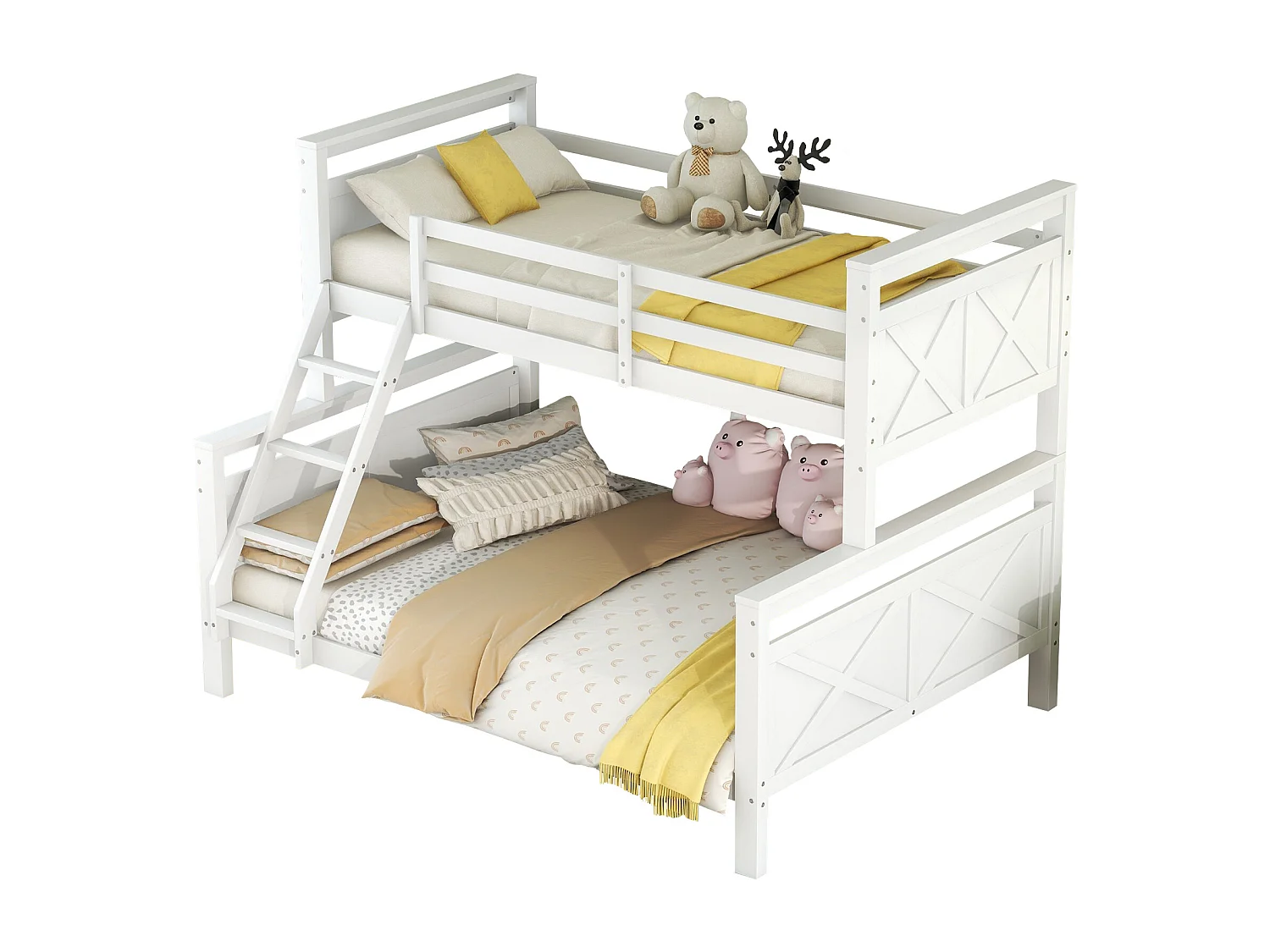 Lit superposé blanc 90(140)x200cm avec échelle et barrières de sécurité, transformable en 2 lits séparés (sans matelas)