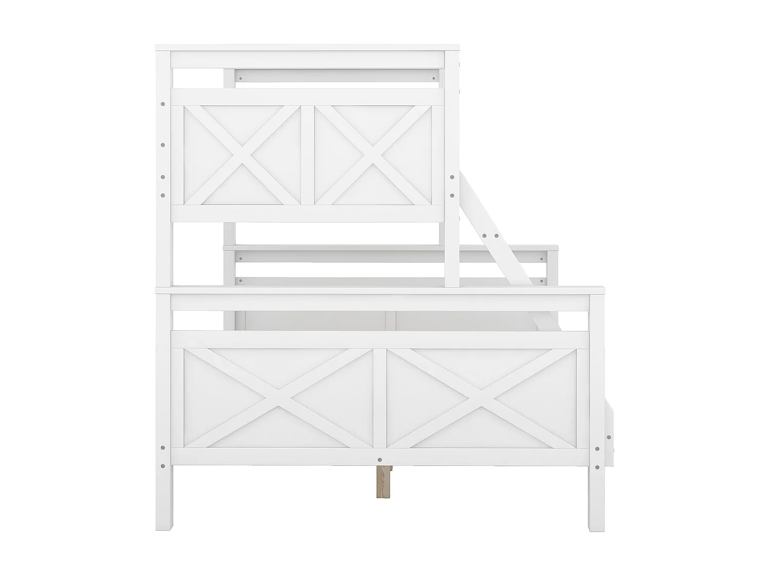 Lit superposé blanc 90(140)x200cm avec échelle et barrières de sécurité, transformable en 2 lits séparés (sans matelas)