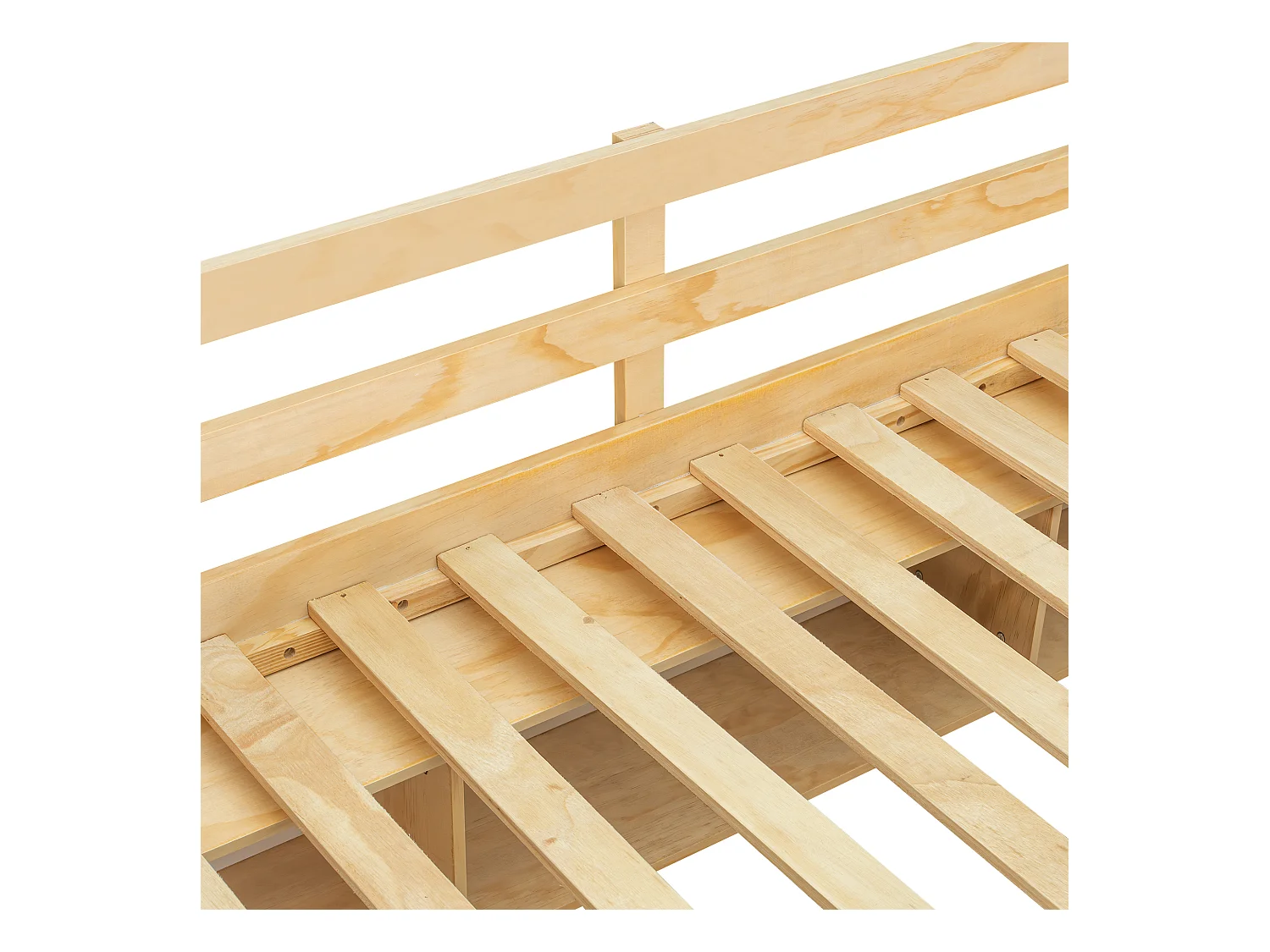 Lit superposé enfant blanc et naturel 90x200cm et 120x200cm avec 3 tiroirs sur roulettes, barrière de sécurité et échelle (sans matelas)