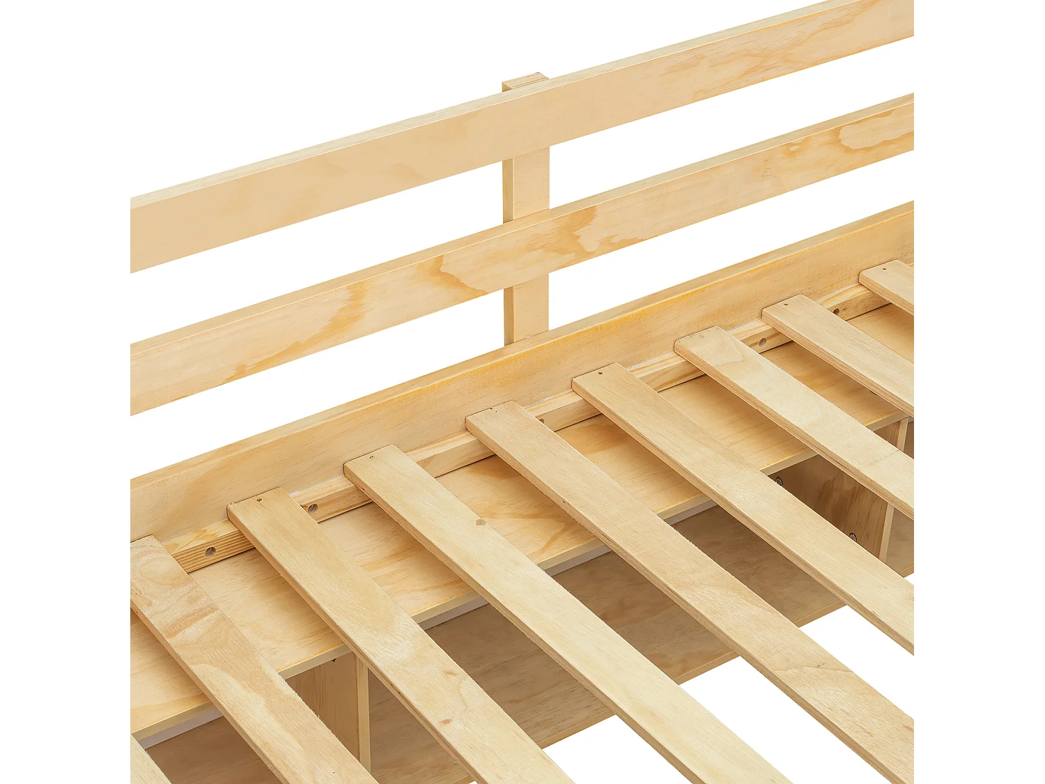 Lit superposé enfant blanc et naturel 90x200cm et 120x200cm avec 3 tiroirs sur roulettes, barrière de sécurité et échelle (sans matelas)