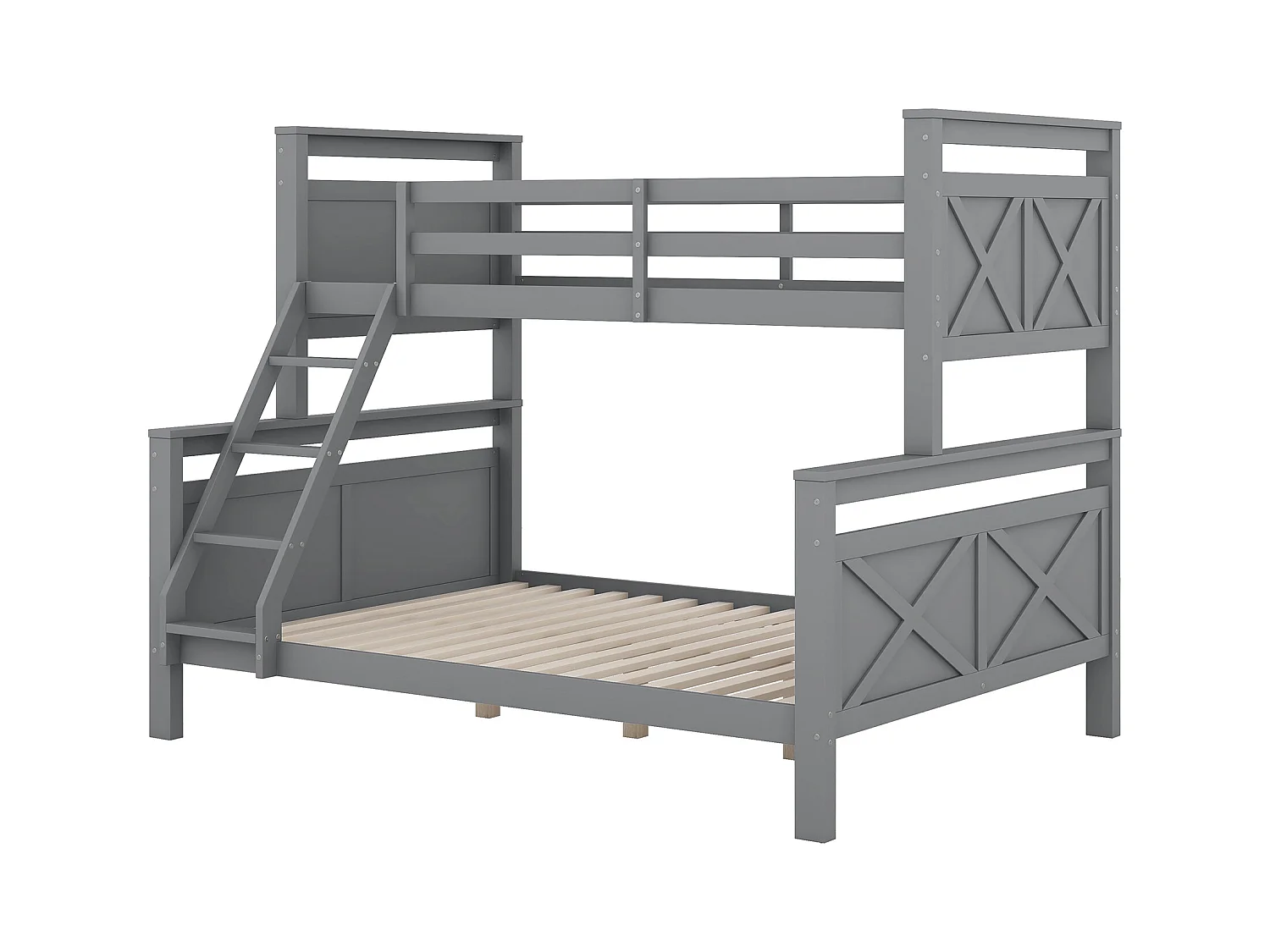 Lit superposé gris 90(140)x200cm avec échelle et barrières de sécurité, transformable en 2 lits séparés (sans matelas)