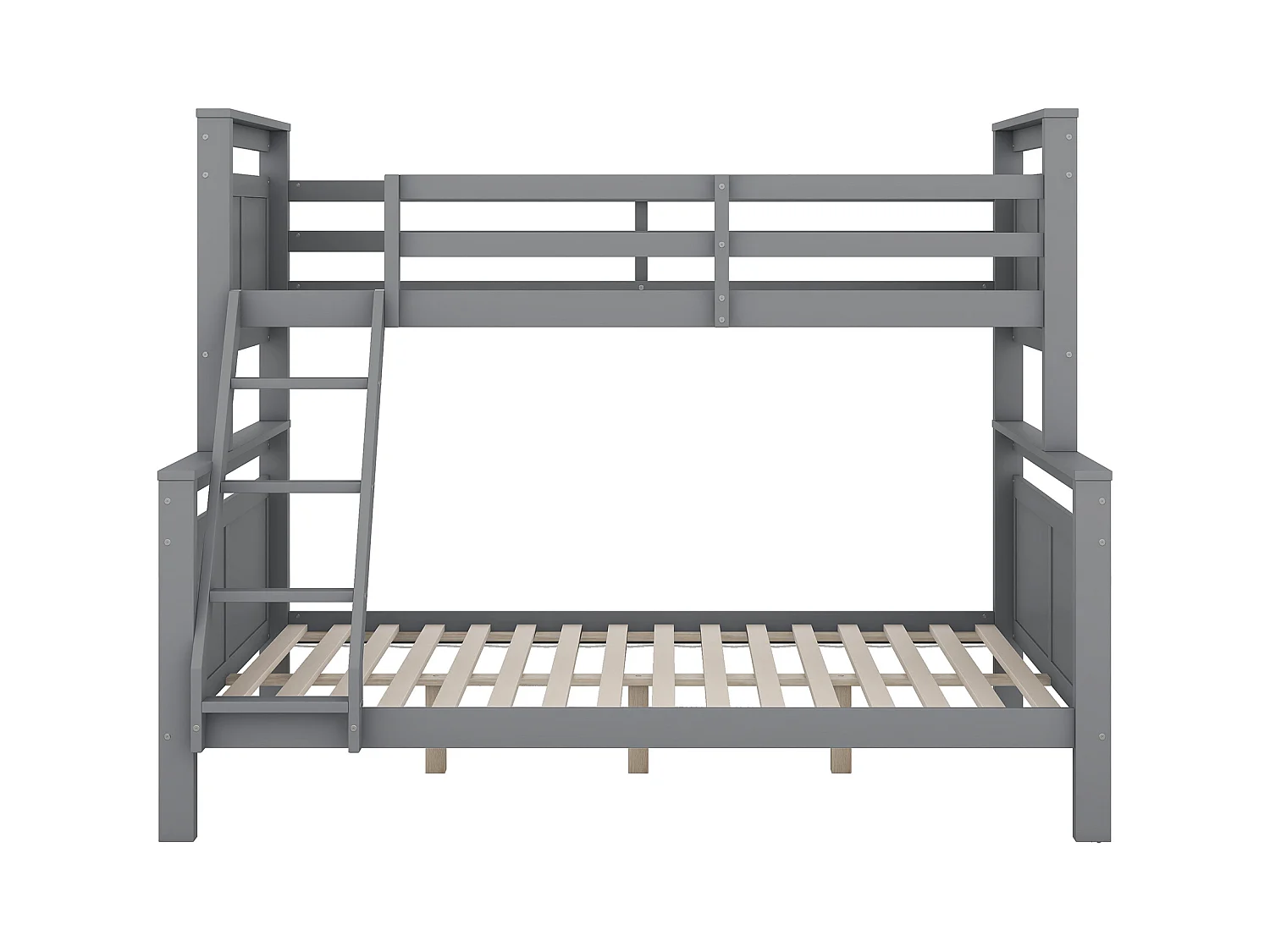 Lit superposé gris 90(140)x200cm avec échelle et barrières de sécurité, transformable en 2 lits séparés (sans matelas)