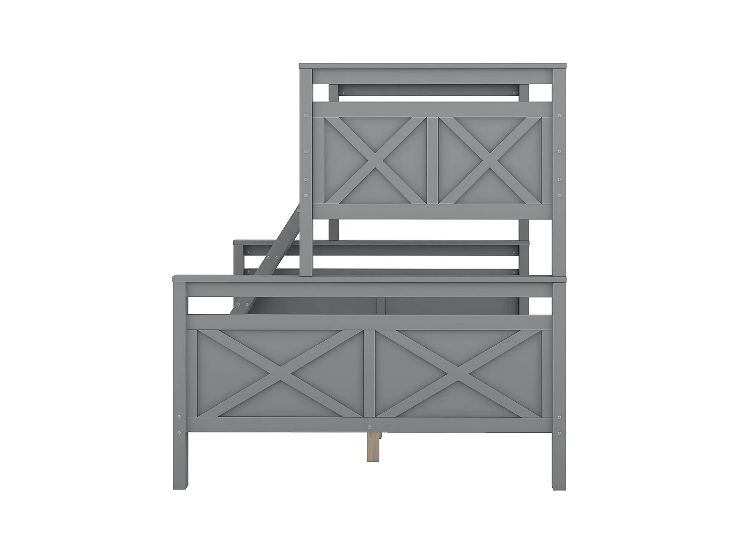 Lit superposé gris 90(140)x200cm avec échelle et barrières de sécurité, transformable en 2 lits séparés (sans matelas)