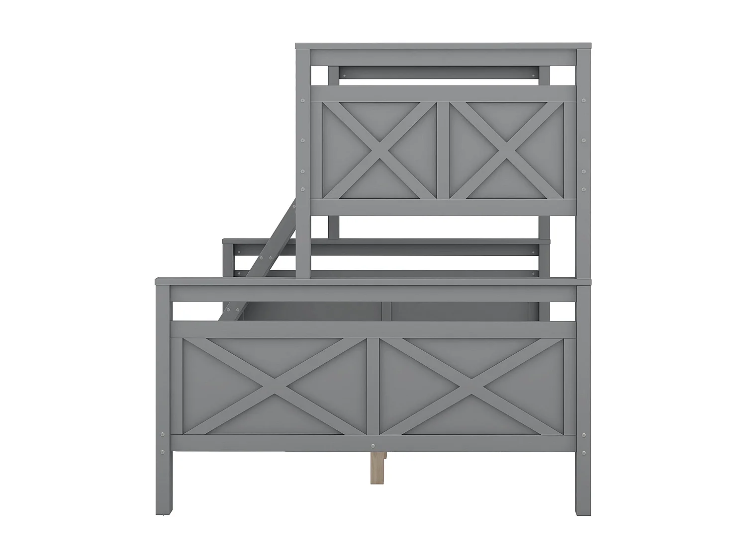 Lit superposé gris 90(140)x200cm avec échelle et barrières de sécurité, transformable en 2 lits séparés (sans matelas)