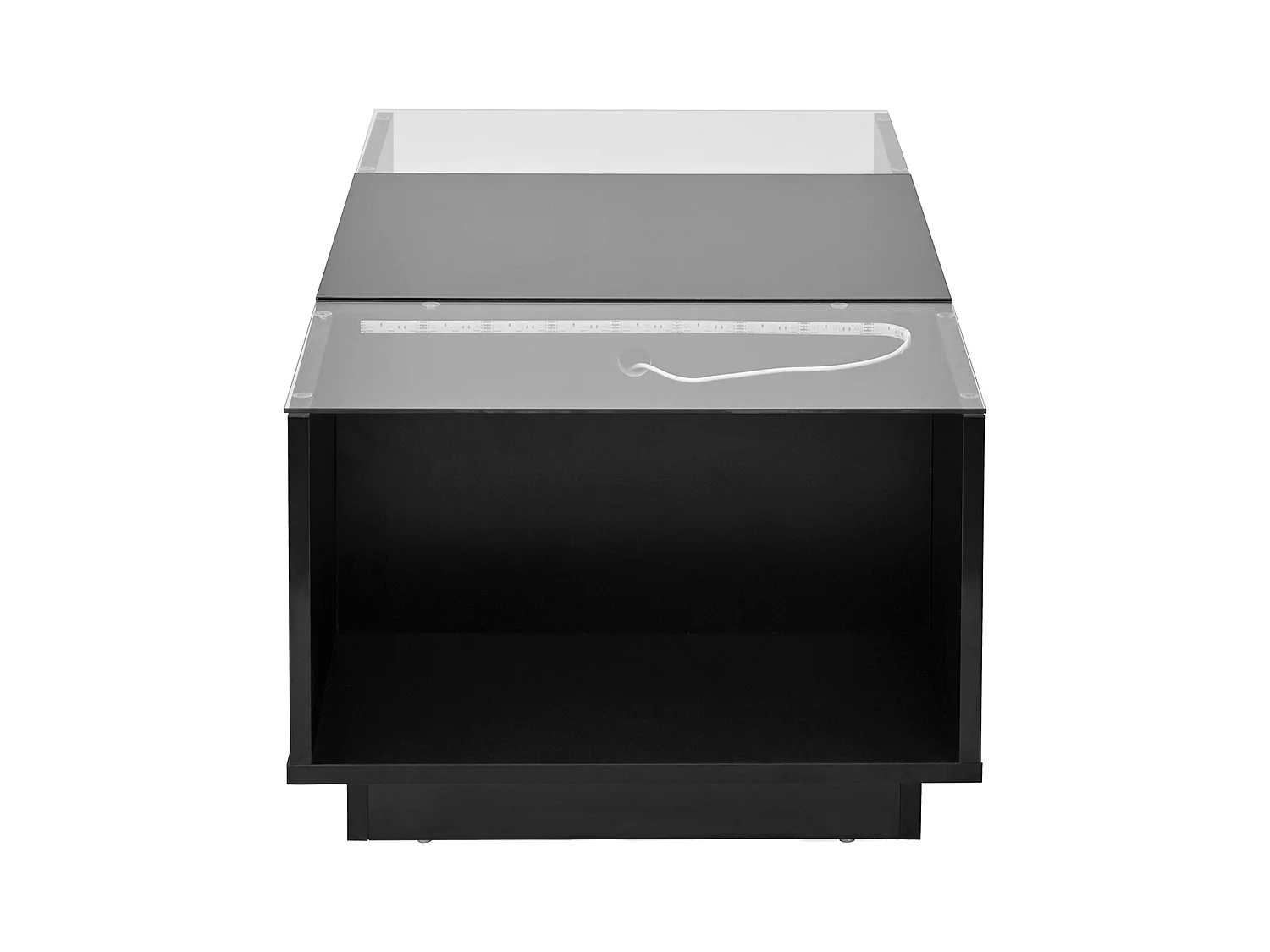 Mesa de centro negra con 2 cajones, iluminación LED y tapa de cristal 105x50x35cm