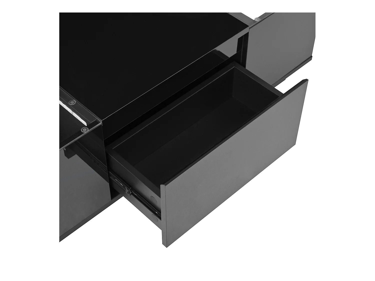 Mesa de centro negra con 2 cajones, iluminación LED y tapa de cristal 105x50x35cm