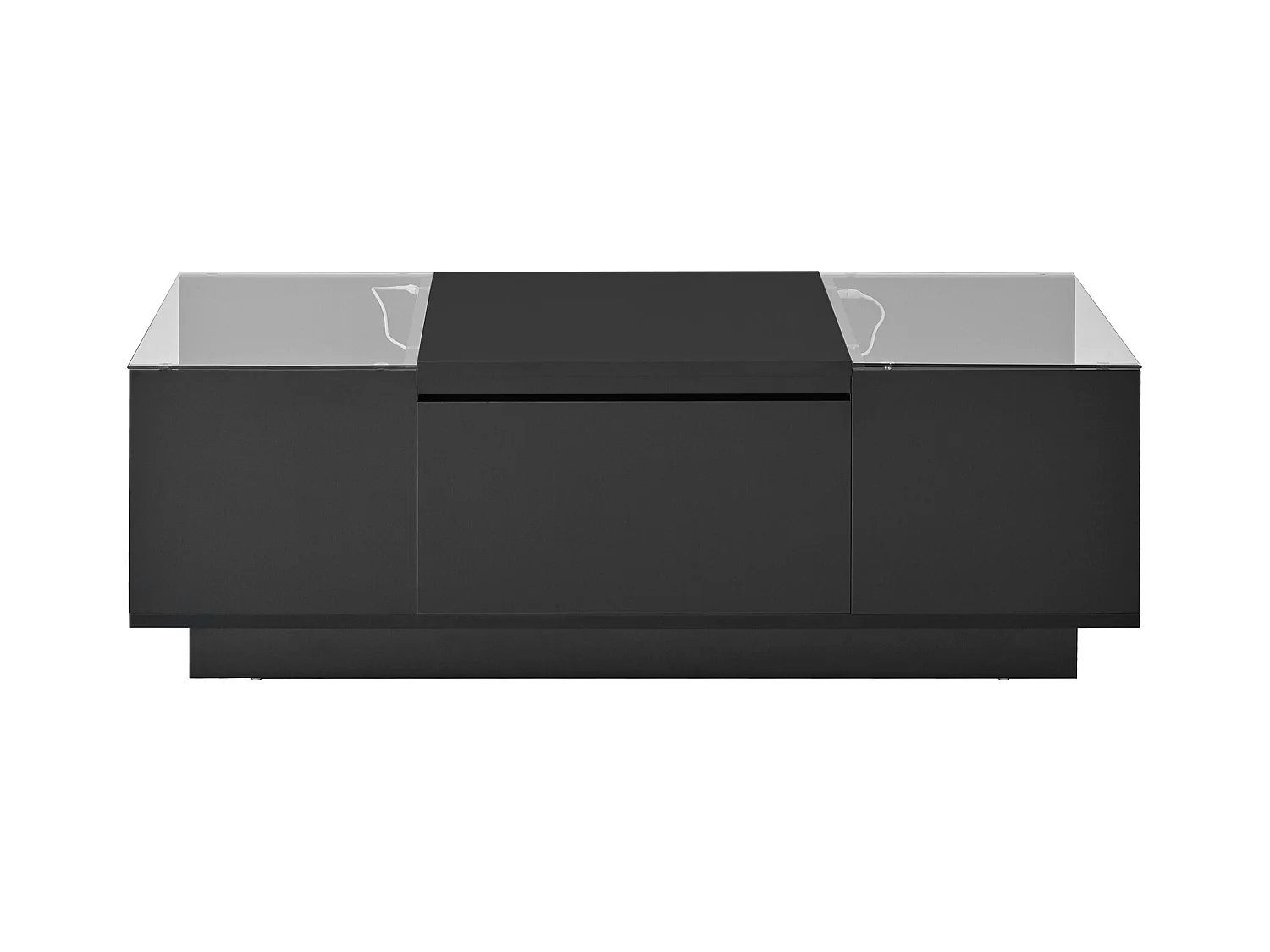 Table basse noire avec 2 tiroirs, éclairage LED et plateau en verre 105x50x35cm