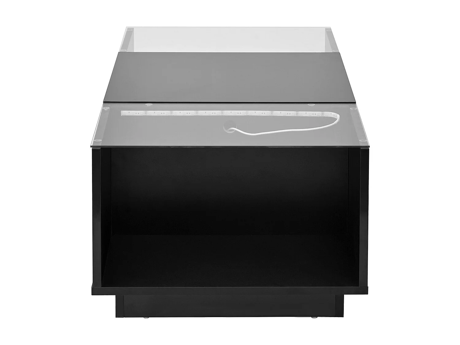 Table basse noire avec 2 tiroirs, éclairage LED et plateau en verre 105x50x35cm
