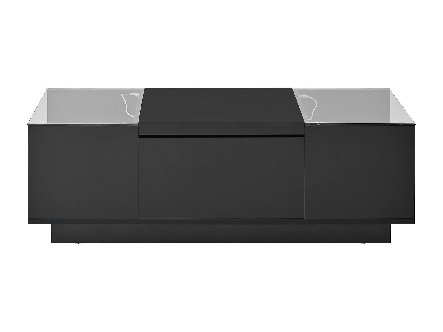 Table basse noire avec 2 tiroirs, éclairage LED et plateau en verre 105x50x35cm