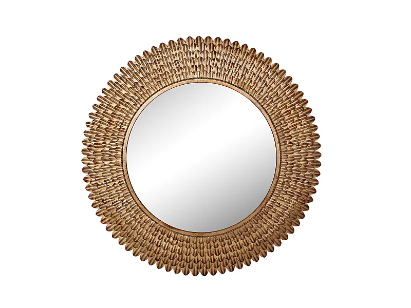 Miroir rond plumes métal doré patiné 76cm