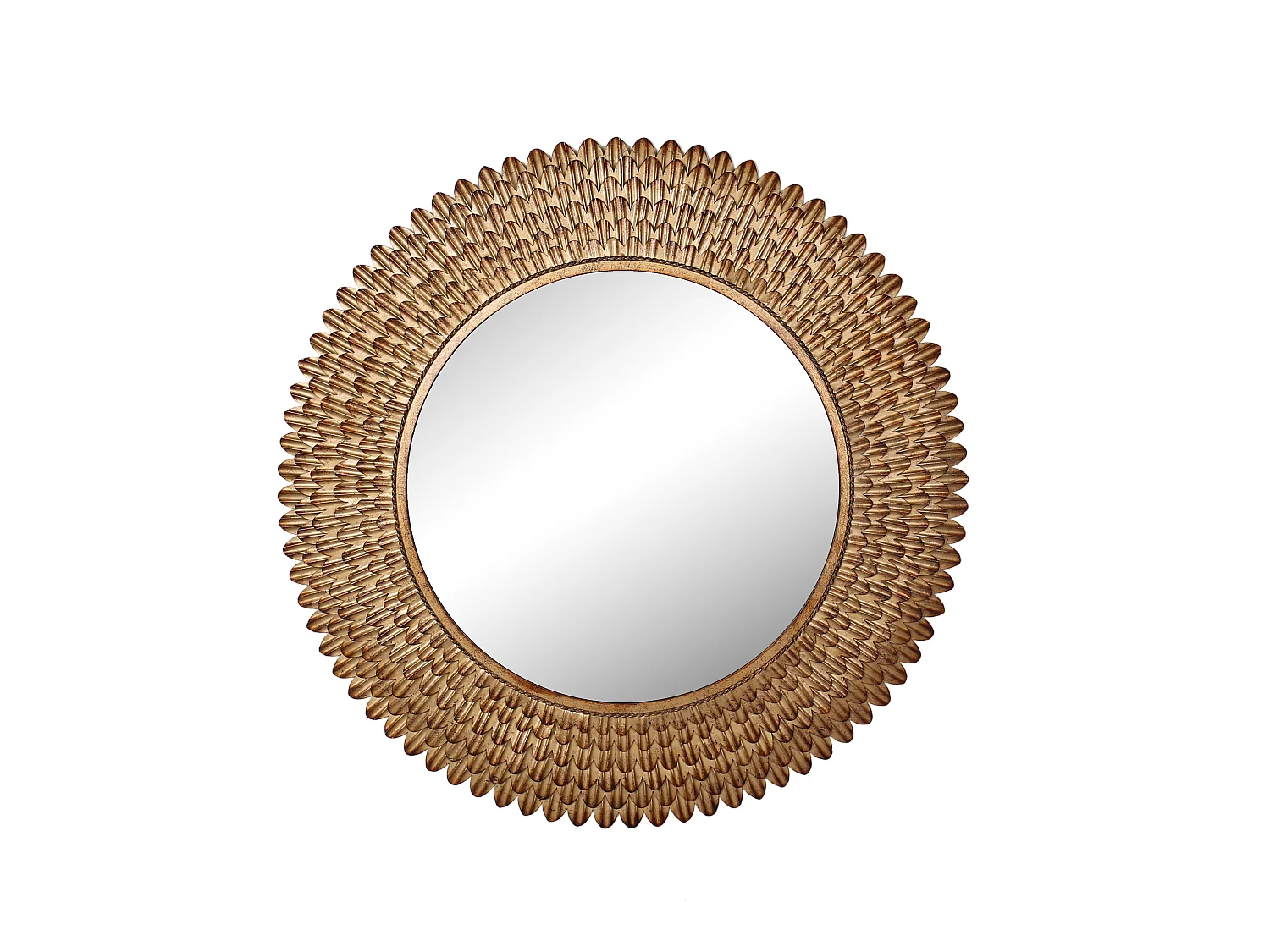 Miroir rond plumes métal doré patiné 76cm