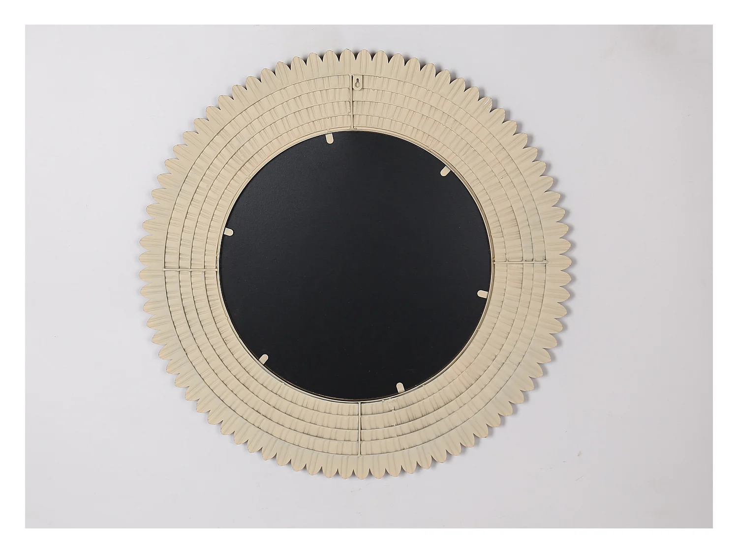 Miroir rond plumes métal doré patiné 76cm