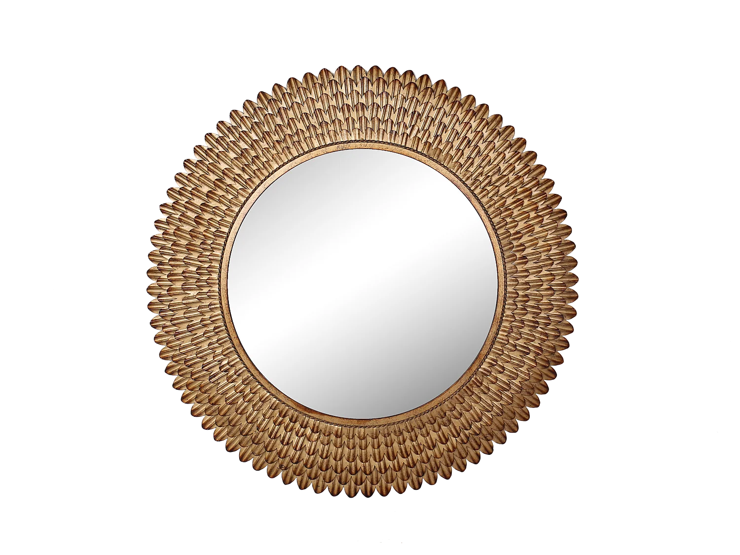 Miroir rond plumes métal doré patiné 76cm