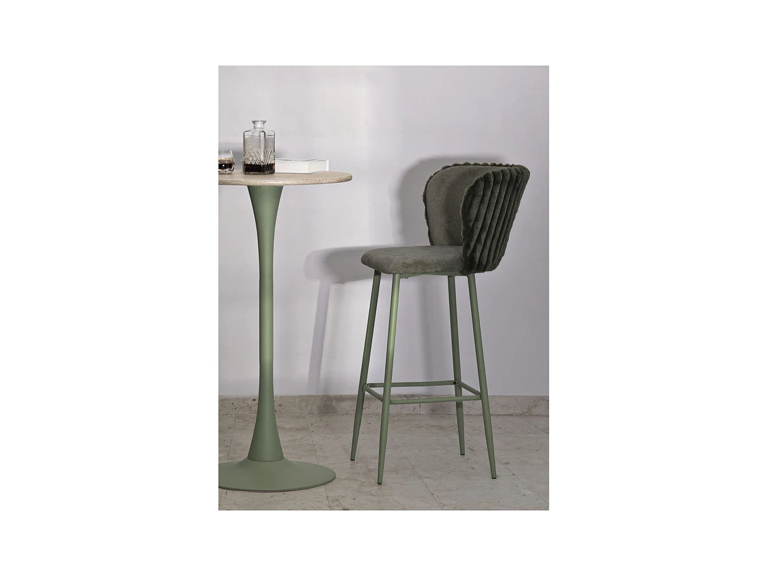 Zestaw 2 wysokich stołków MF884, Zielony, 55x58x106 cm, Epikasa