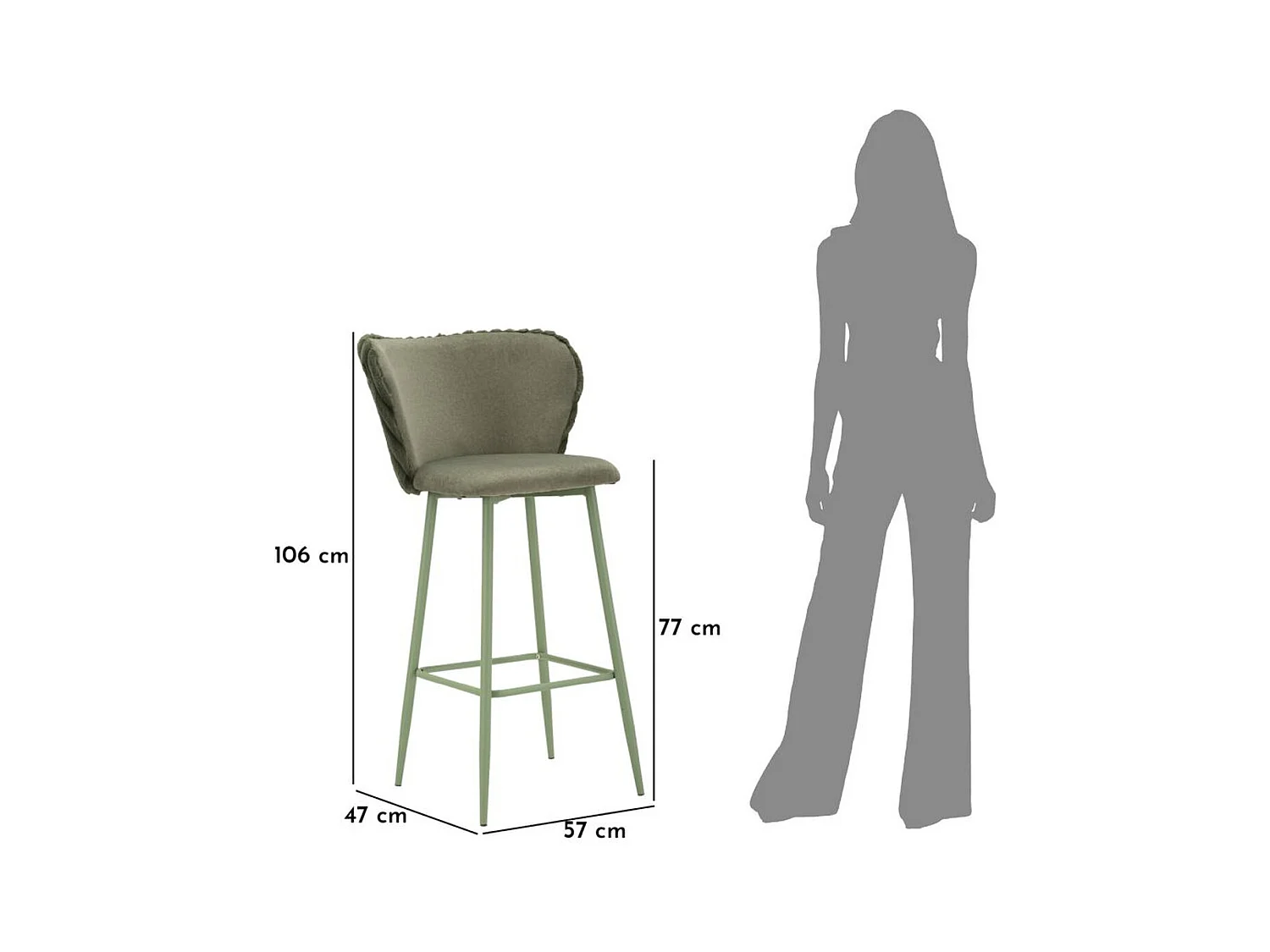 Zestaw 2 wysokich stołków MF884, Zielony, 55x58x106 cm, Epikasa