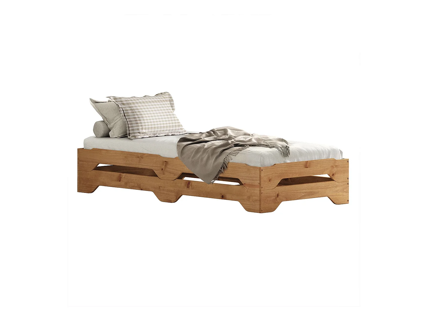 Lot de 2 lits superposables RONNY 90 x 200 cm coloris chêne couchage supplémentaire fonctionnel en pin massif