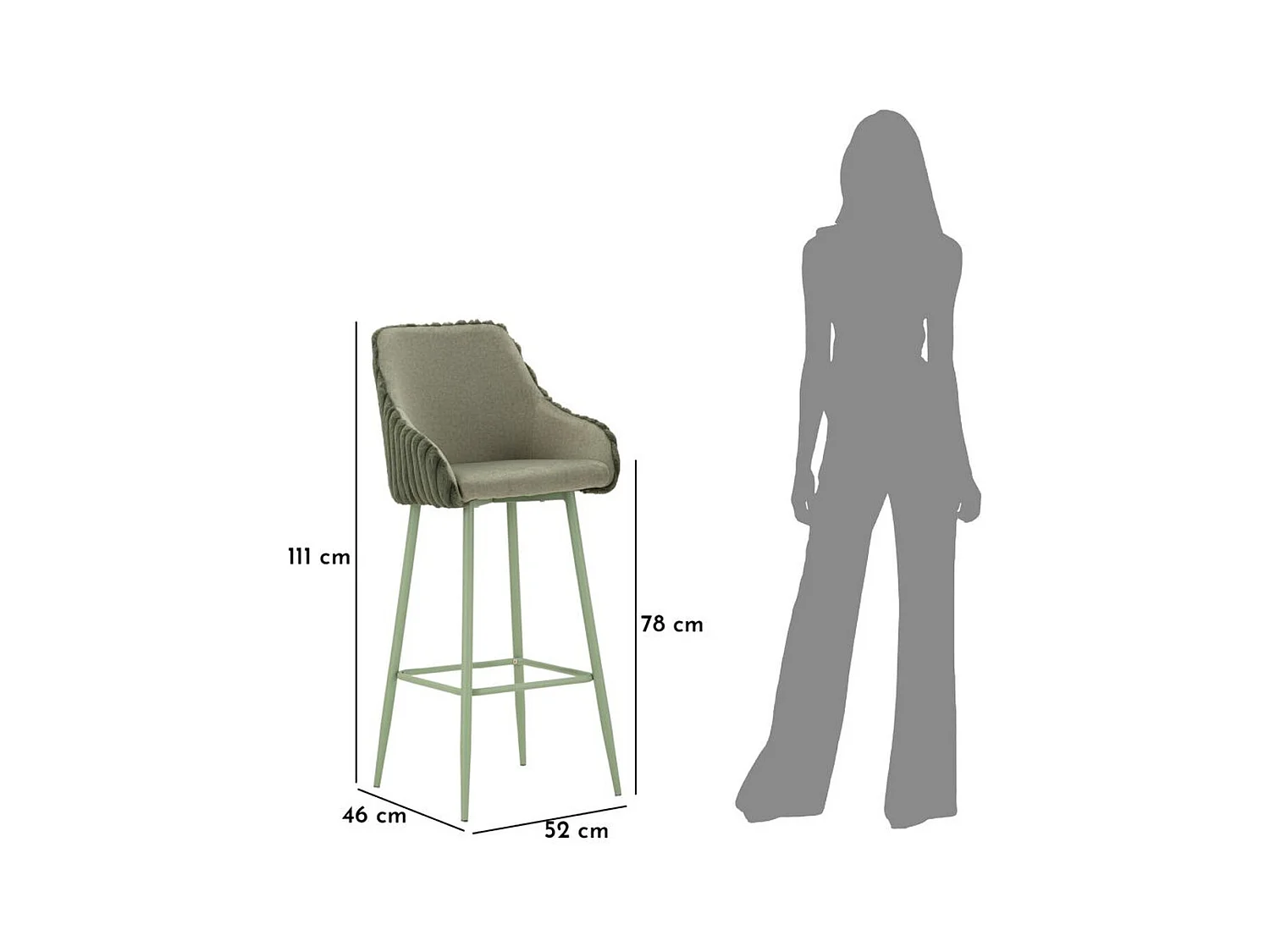 Zestaw 2 wysokich stołków MF882, Zielony, 52x46x111 cm, Epikasa