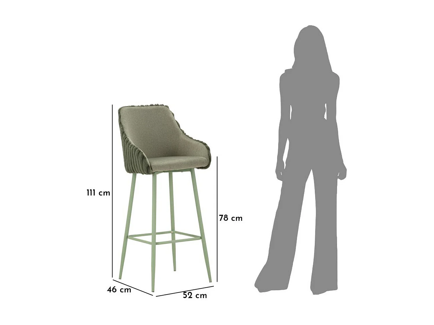 Zestaw 2 wysokich stołków MF882, Zielony, 52x46x111 cm, Seven Design