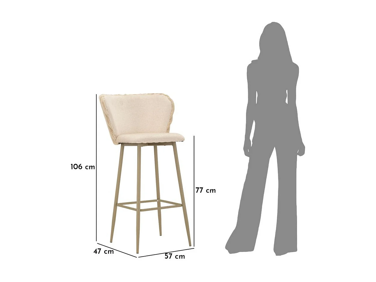 Lot de 2 Tabourets Hauts MF883, Beige, 55x58x106 cm, Seven Design