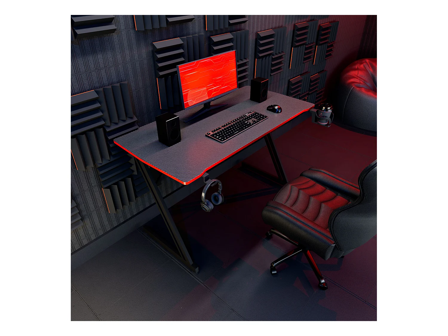 Spector - Escritorio gaming 120x60x76 cm con LED en MDF y metal negro