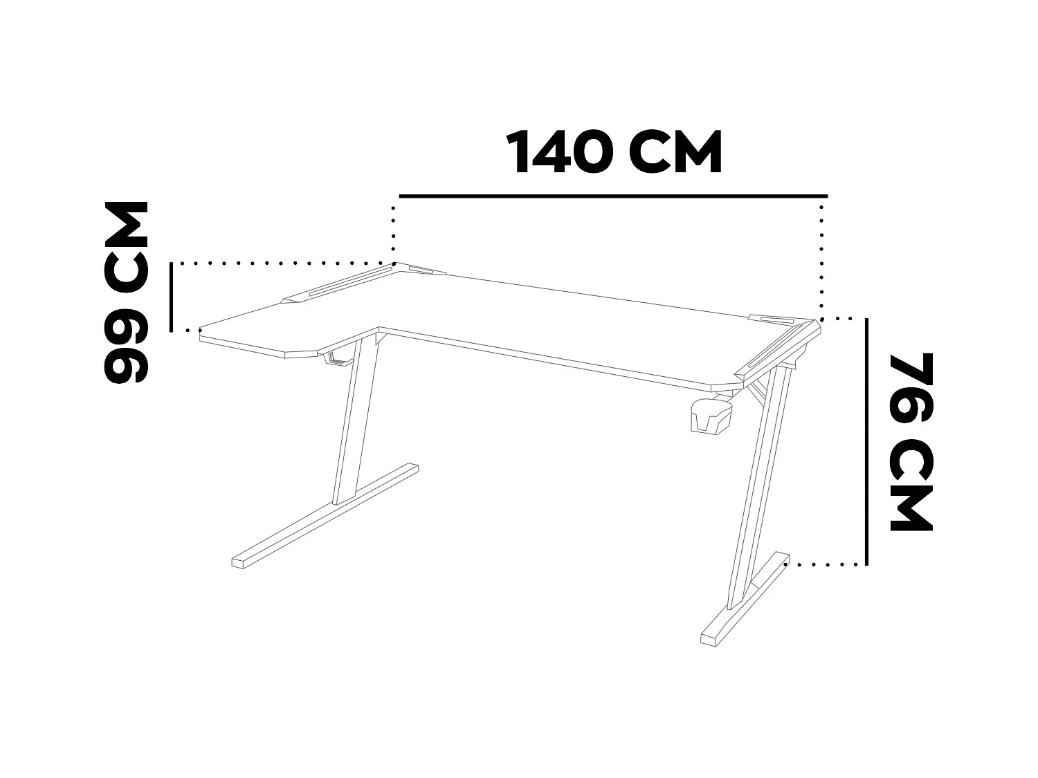 Shigeru - Escritorio Gaming Esquinero 140x99x76 cm con LED en MDF y Metal Negro