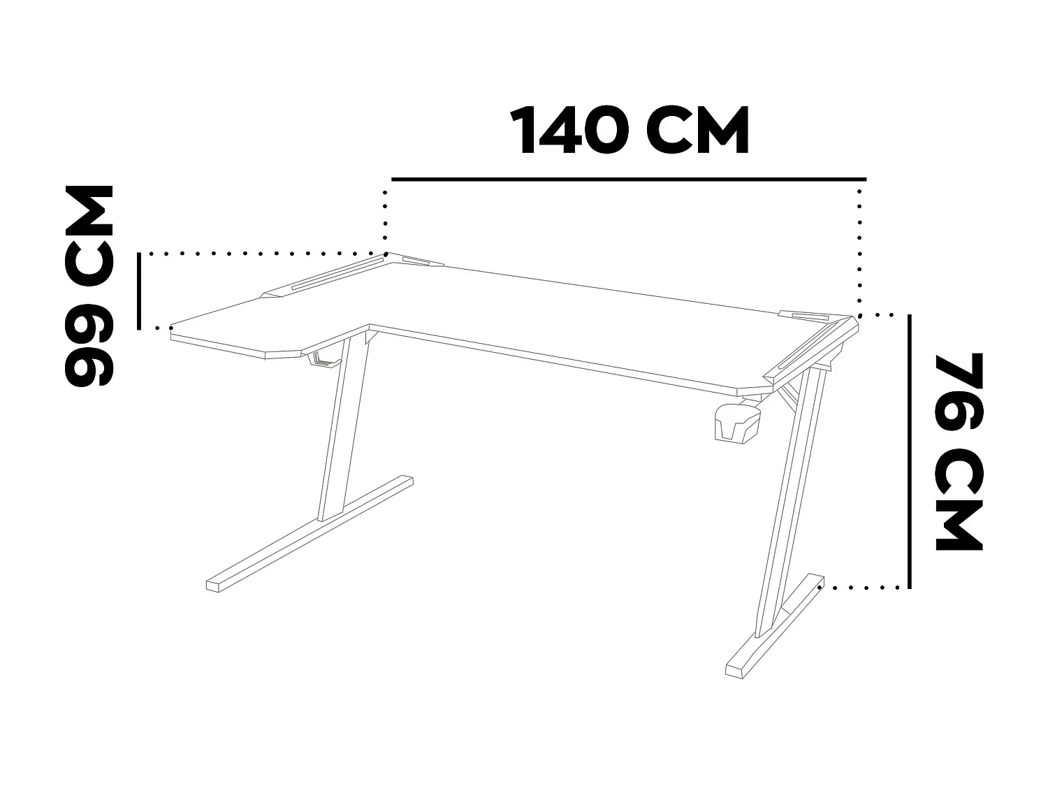 Shigeru - Secretária Gaming em L 140x99x76 cm com LED em MDF e Metal Preto