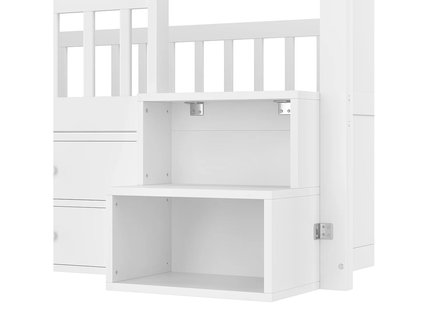 Lit mi-hauteur cabane enfant blanc  90x200cm avec 4 tiroirs,  lumières LED et échelle de rangement (sans matelas )