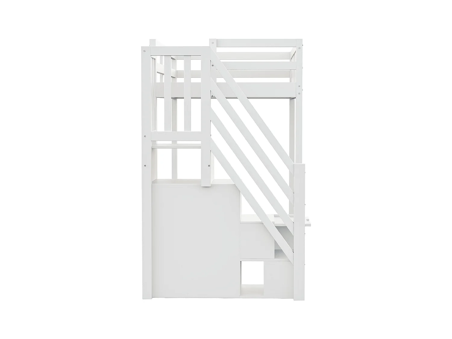 Lit mezzanine en bois blanc 90x200cm avec échelle de rangement et barrière de sécurité, design fenêtre (sans matelas)