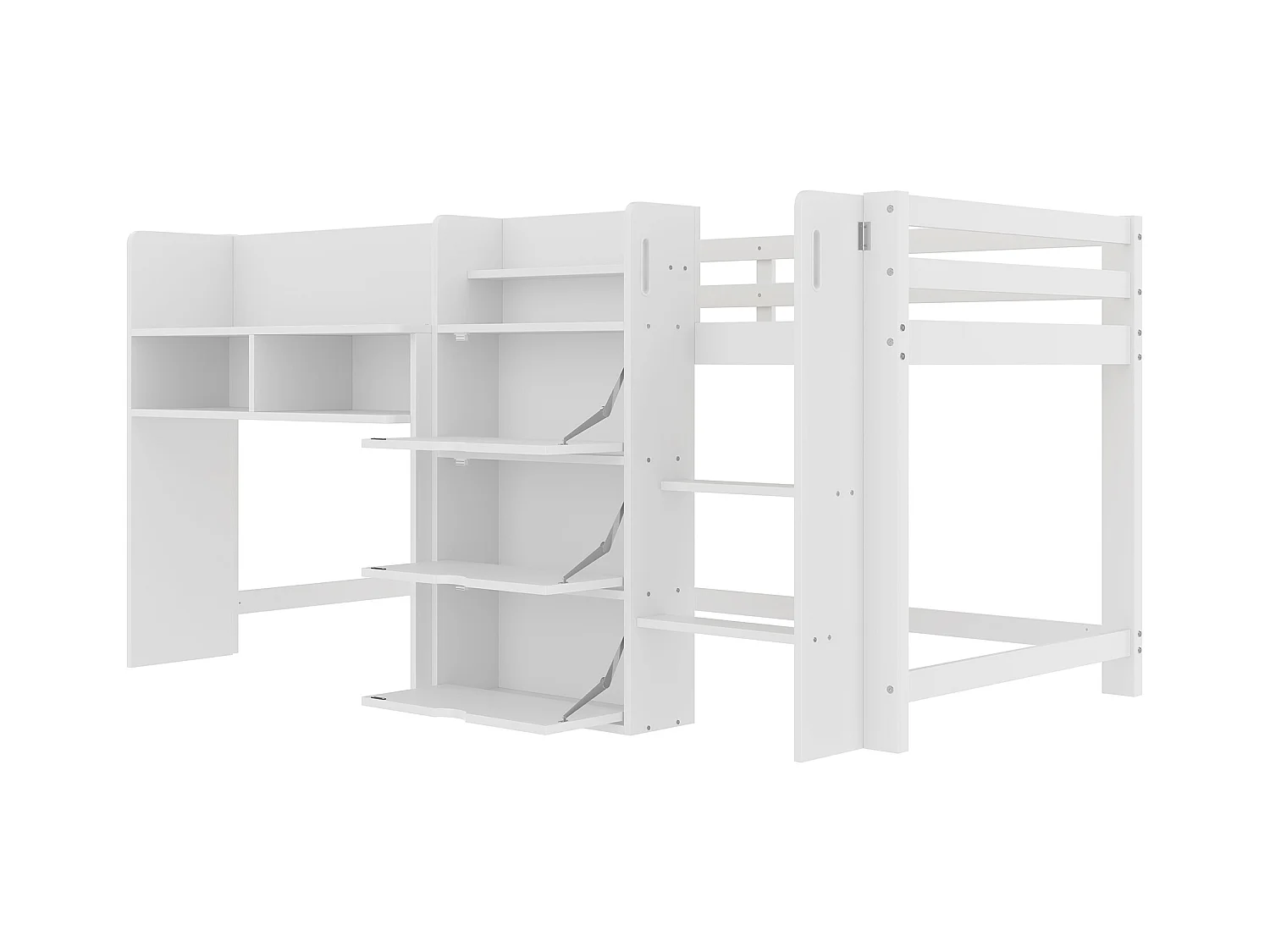 Cama infantil blanca de media altura de 90x200cm con 3 puertas, baldas y zona de entretenimiento (sin colchón)