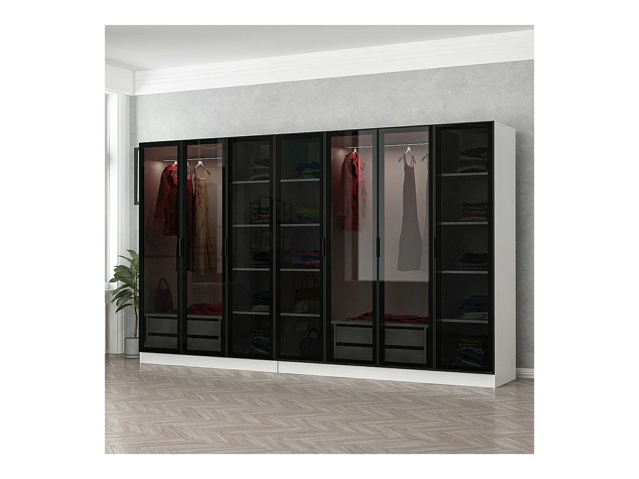 Armario Kale-6666 blanco negro 315x190x52 cm