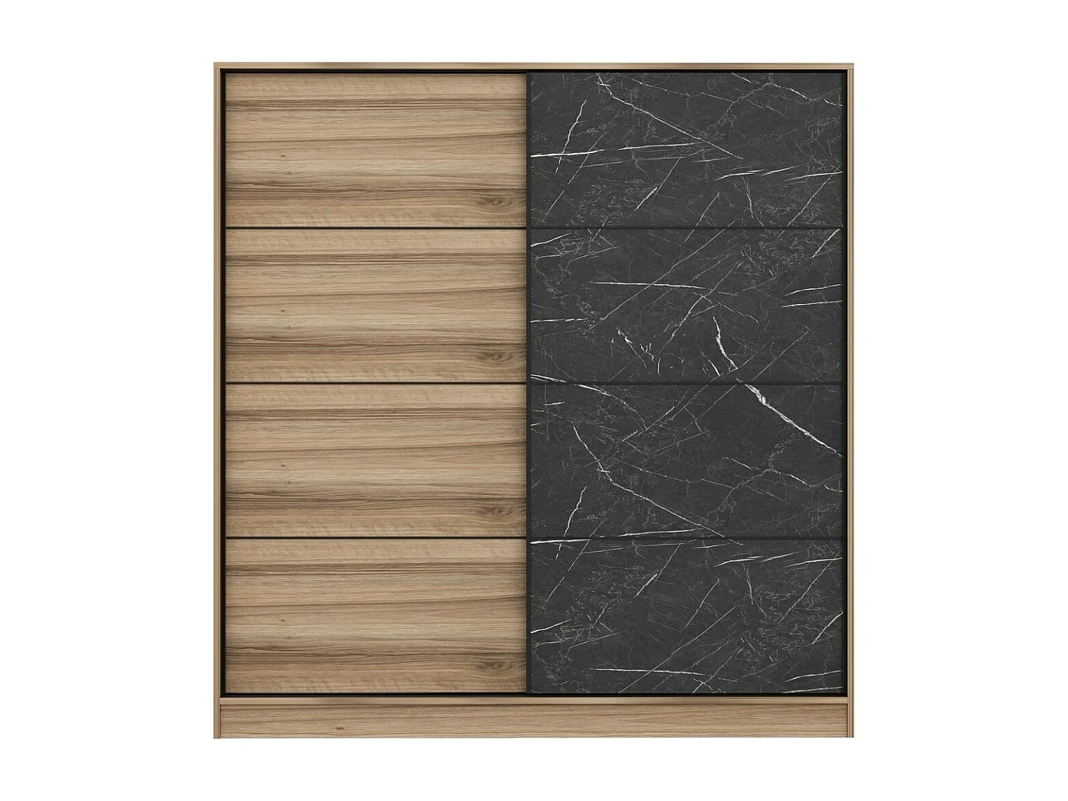 Guardaroba Kailua T102, Marmo nero|Quercia, 190x180x60cm, Porte guardaroba: Scorrevole
