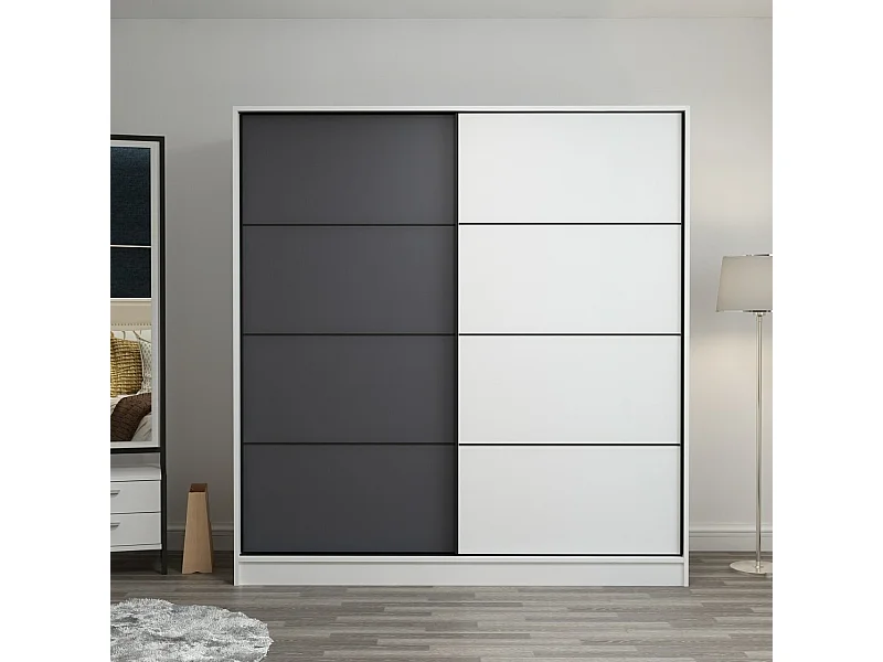 Dressing Carina Blanc L180xH190cm avec 2 portes coulissantes Anthracite et Blanc