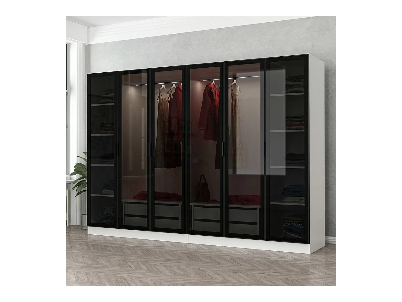 Armario Kale-6664 blanco negro 270x190x52 cm