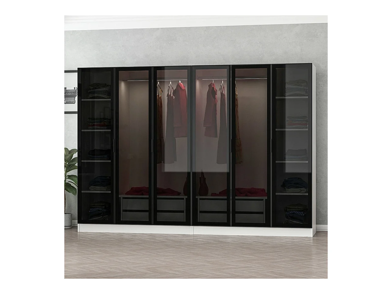 Armario Kale-6664 blanco negro 270x190x52 cm