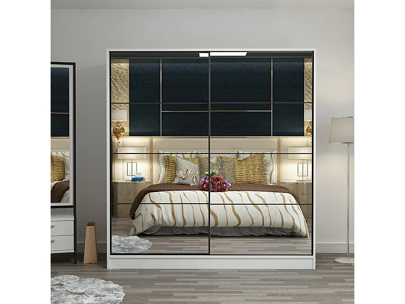Dressing Carina Blanc L220xH210cm avec 2 portes coulissantes Miroir