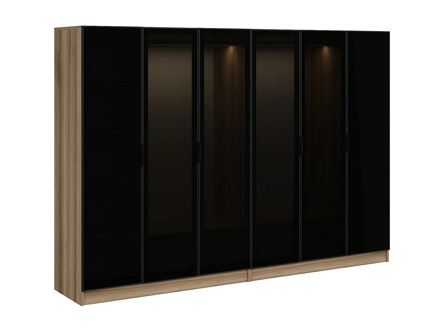 Dressing 6 portes Verre fumé Noir Antipaxos L270xH210cm 2 tringles et 4 tiroirs Bois clair