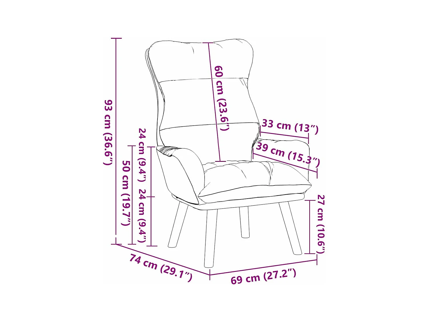 Fauteuil relaxant Vert clair 69 x 74 x 93 cm Velours