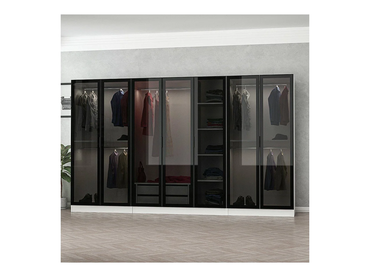 Armario Kale-6665 blanco negro 210x186x50 cm