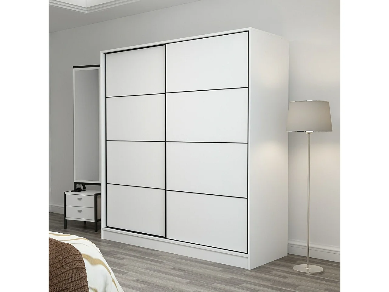 Dressing Carina Blanc L180xH190cm avec 2 portes coulissantes Blanc