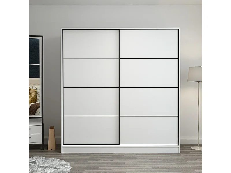 Dressing Carina Blanc L180xH190cm avec 2 portes coulissantes Blanc