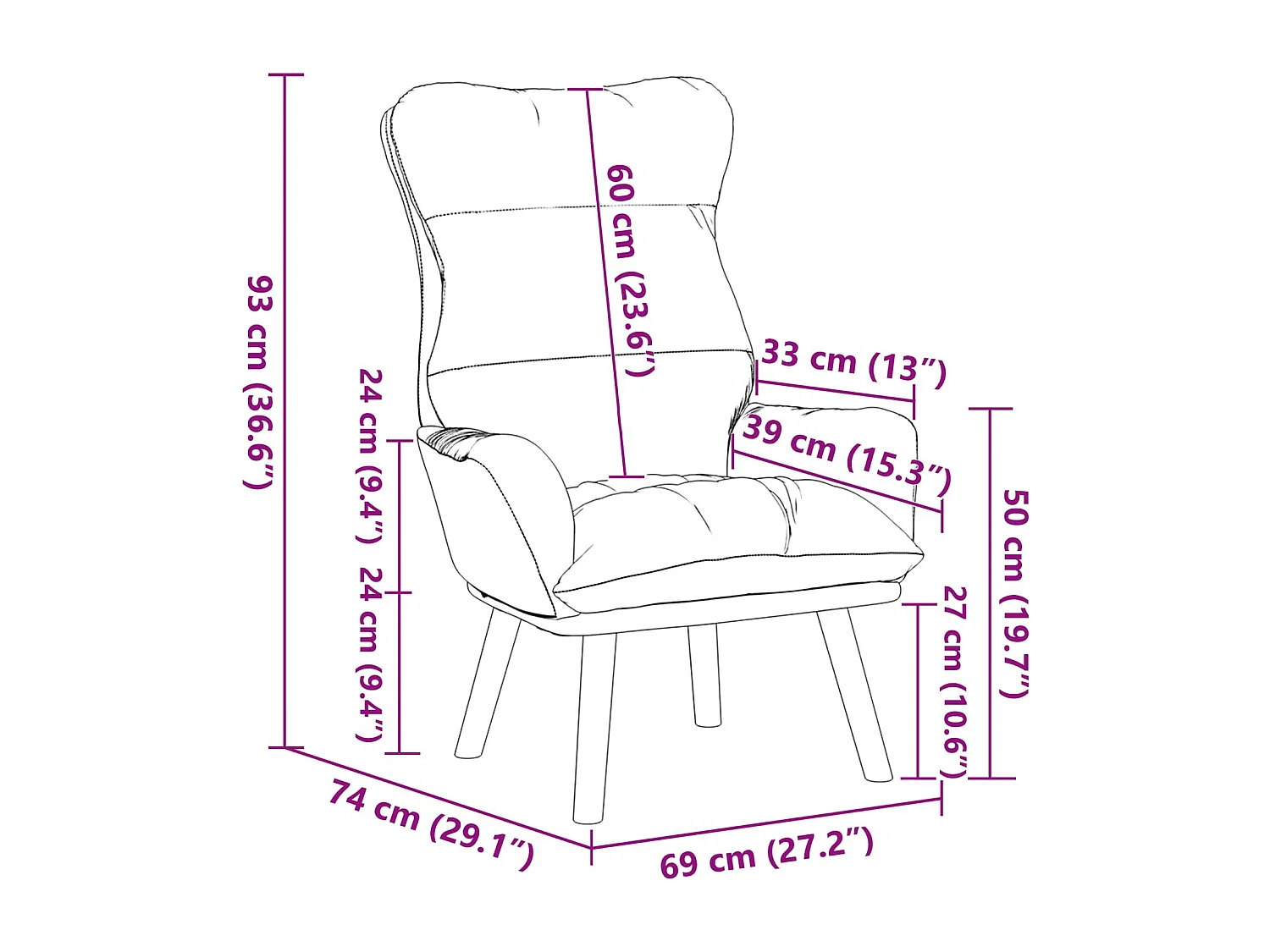 fauteuil Bordeaux 69 x 74 x 93 cm Velours
