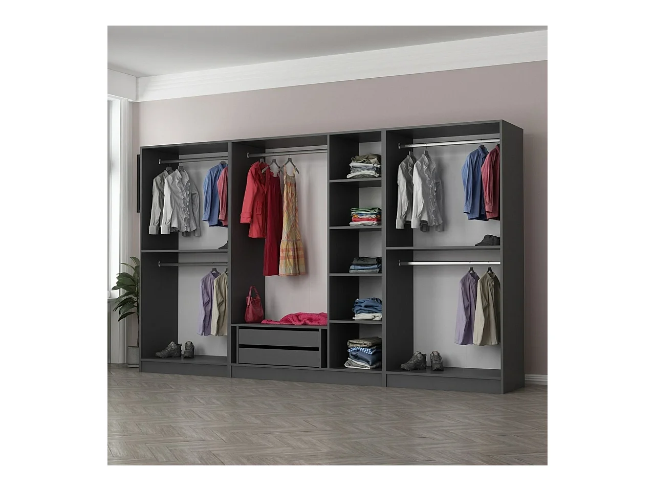 Armario Kale-6094 antracita negro 140x178x52 cm