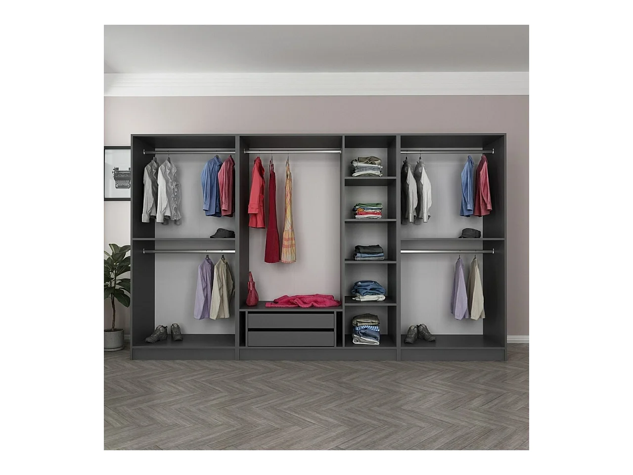 Armario Kale-6094 antracita negro 140x178x52 cm