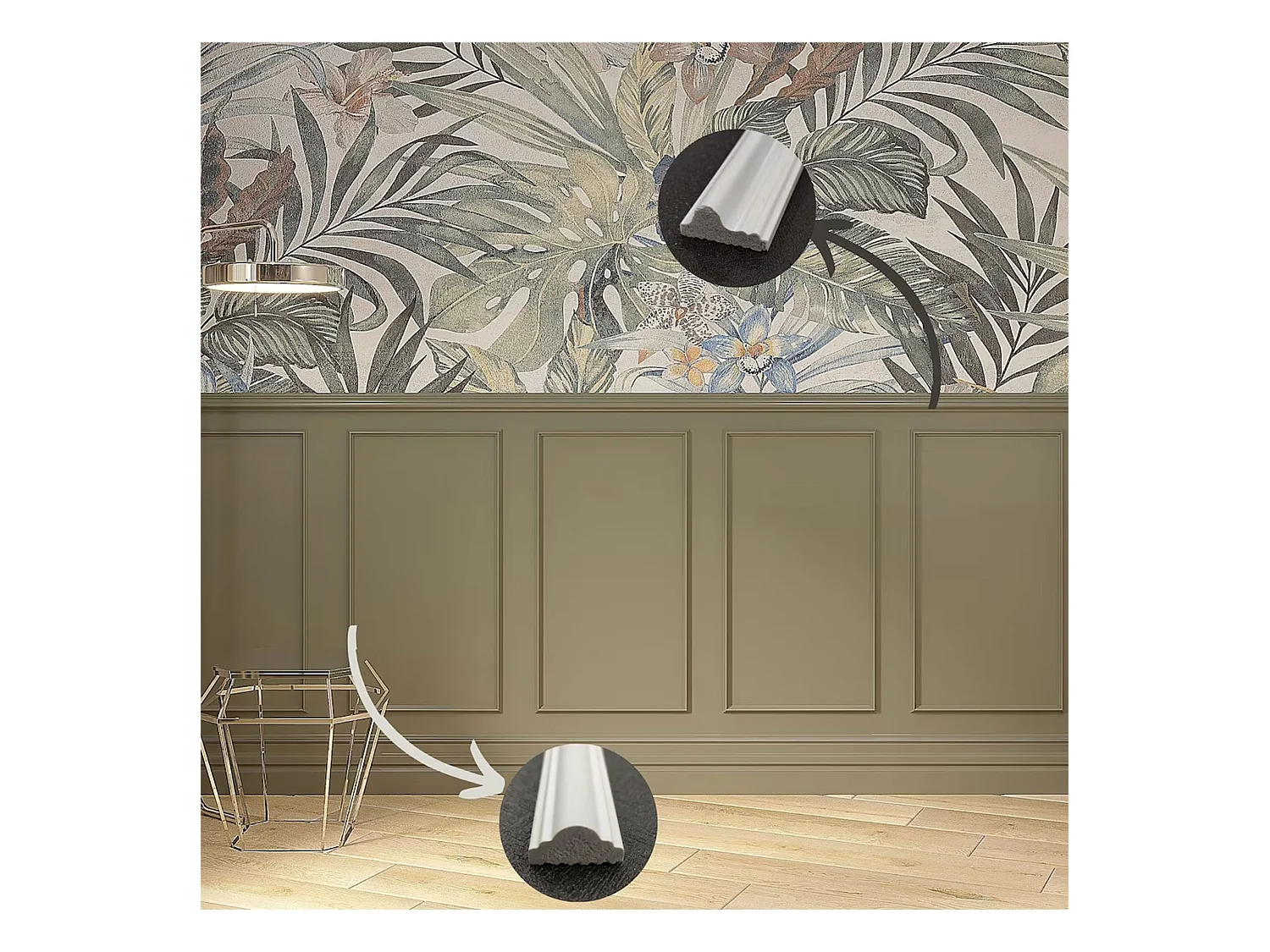 Victoria - Moldura de Meia Altura para Paredes 15 Peças em Poliuretano Branco Pintável